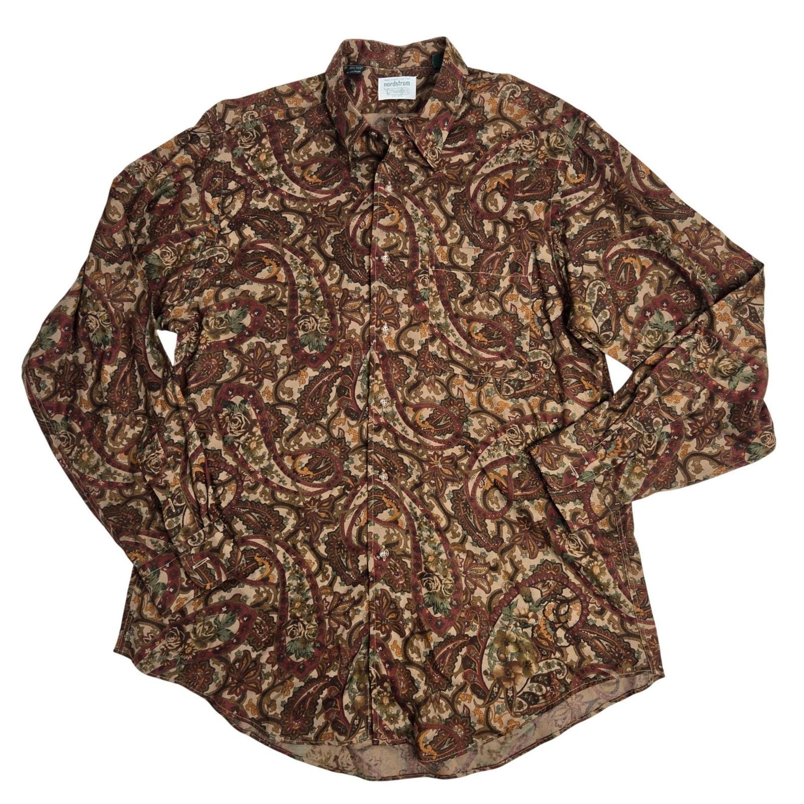 Vtg Gitman Bros Mens Wool Large Paisley Print Button Down Shirt Long Sleeve Usa